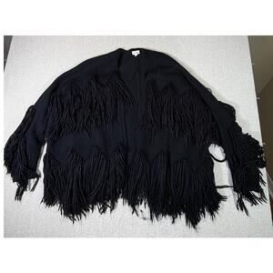 POL Women L Black Western Open Front Long Sleeve Lagenlook Cardigan Sweater